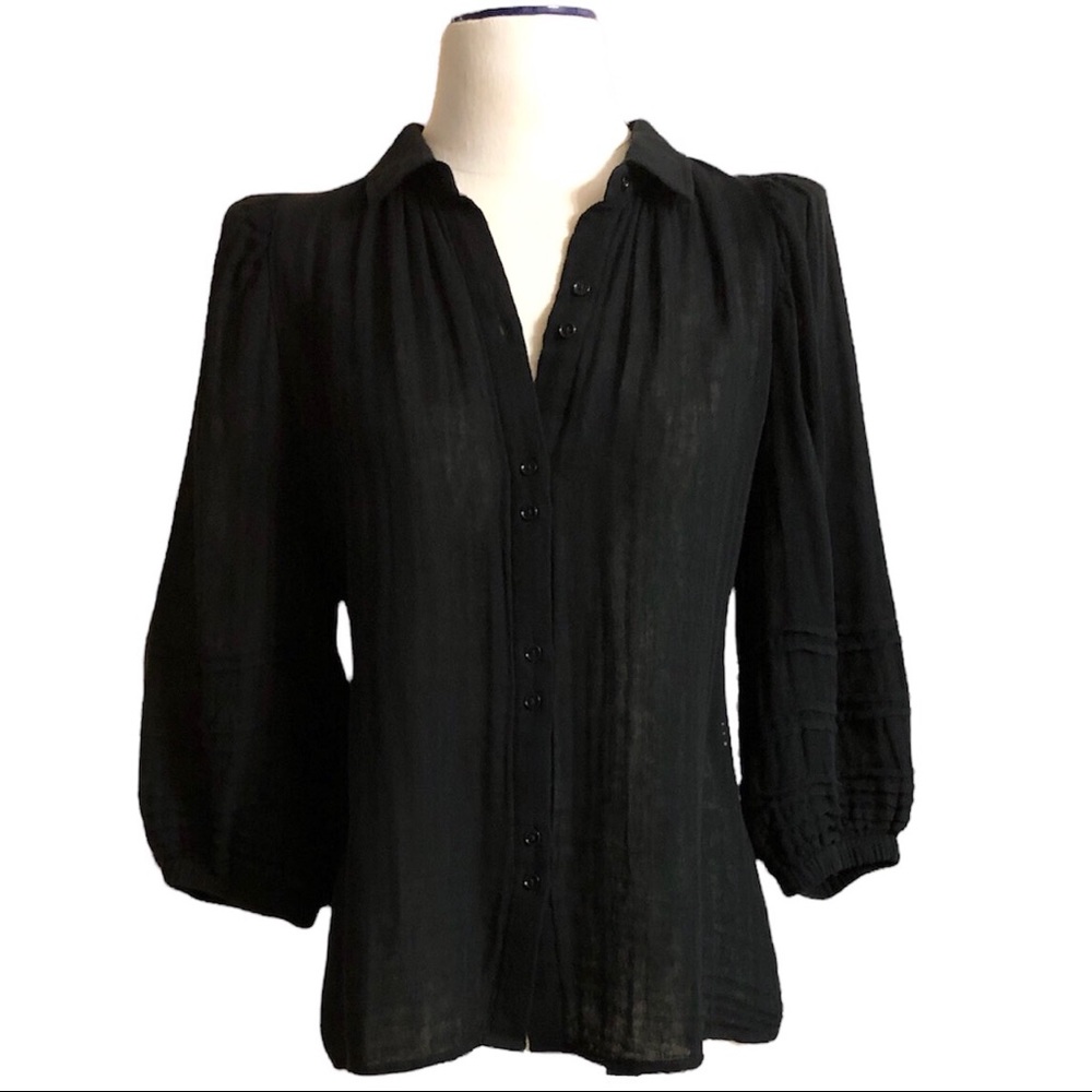 SUNDAYS Romantic Black Cotton Button Front Shirt